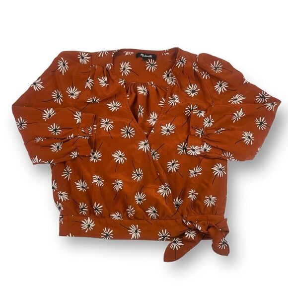 Madewell Wrap Silk Blouse In Fresh Daisies Top Size Extra Small - Picture 3 of 9